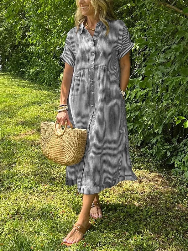 Comfortable & stylish women's striped button-up shirt, a versatile long sleeve blouse for elegant wear.