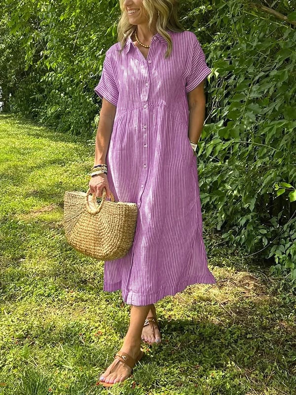 Comfortable women's long sleeve striped button-up blouse, perfect for versatile elegant fashion.