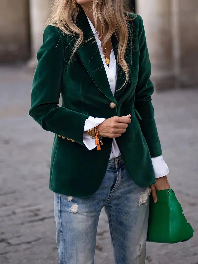 Women's elegant blazer coat, tailored for sophisticated style. Versatile outerwear for office or formal events.