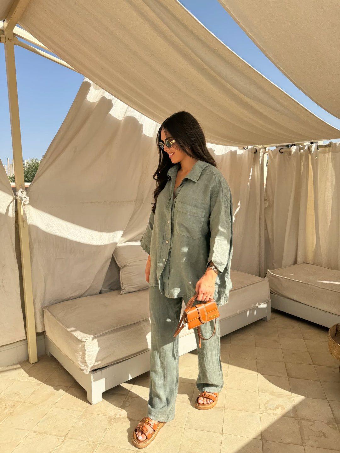 Chic women's two-piece loungewear set, featuring a long sleeve top and comfortable wide-leg pants for women.