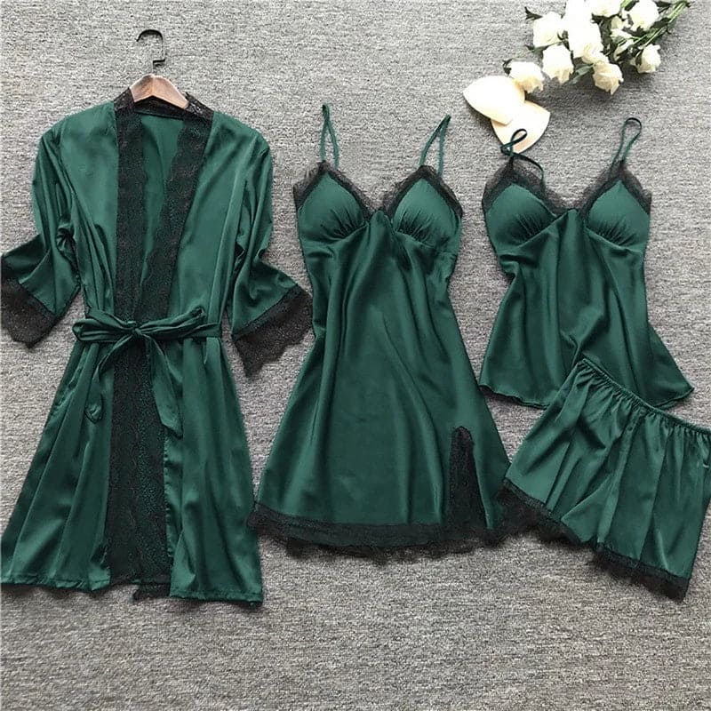 Elegant women's two-piece satin sleepwear set, perfect for luxurious nightwear & relaxation.