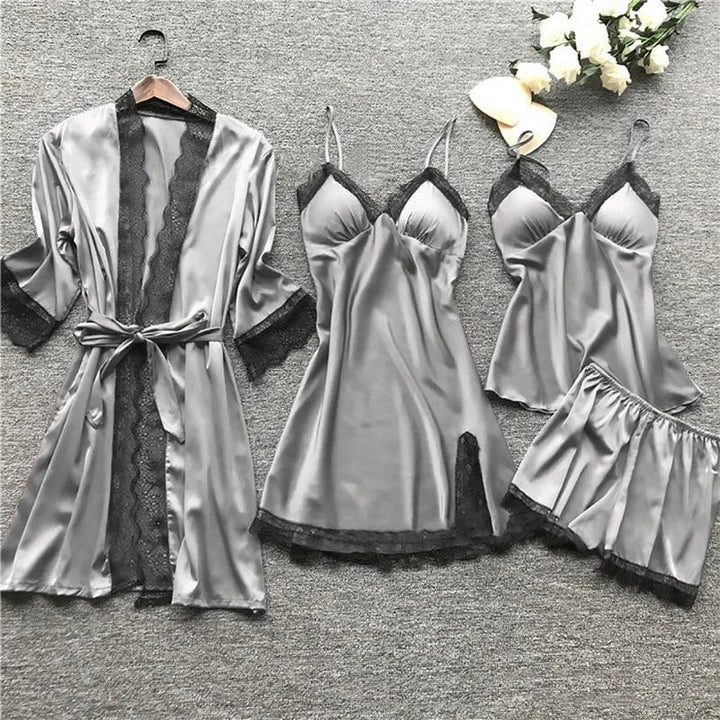 Luxurious women's satin 2-piece short sleepwear set, featuring an elegant design for ultimate comfort.