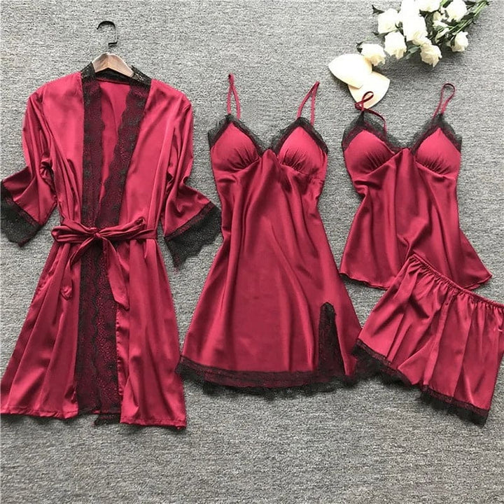 Women's elegant satin pyjama set with shorts, a luxurious and comfortable 2-piece sleepwear choice.