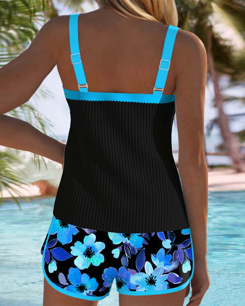 Essential elegant women's two-piece tankini swimsuit for your next tropical vacation.