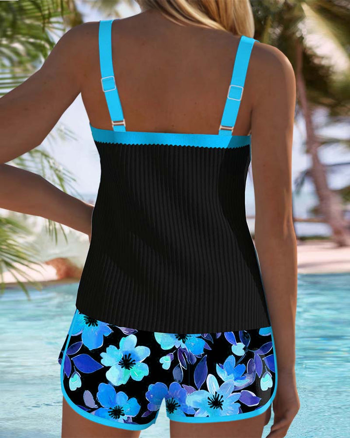 Essential elegant women's two-piece tankini swimsuit for your next tropical vacation.