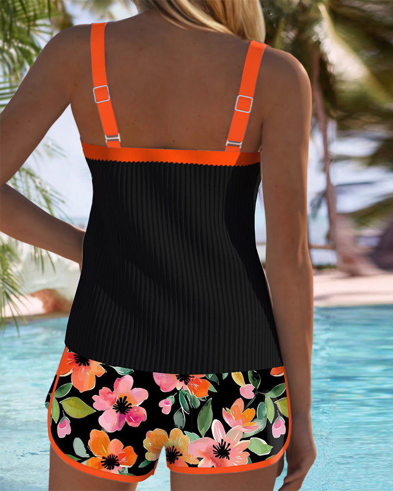 Chic women's tankini two-piece swimwear set, ideal for a stylish beach vacation.