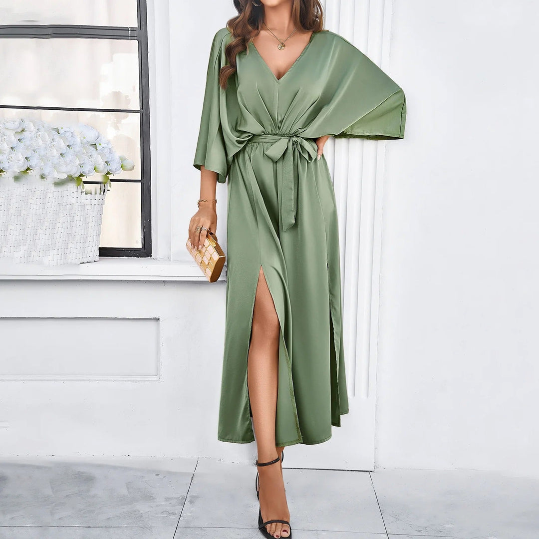 Isabella V-neck spring maxi dress for women. Comfortable & stylish flowy dress, ideal for casual or party wear.