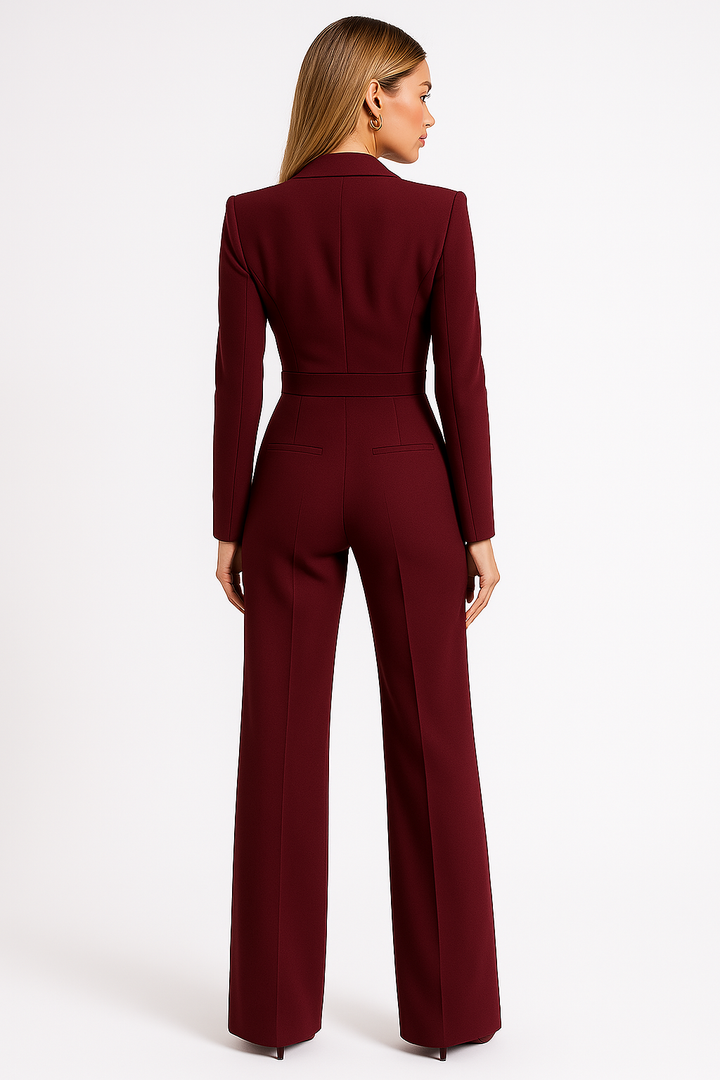 Stylish women's jumpsuit featuring a flattering V-neck and trendy wide-leg design for elegant events.