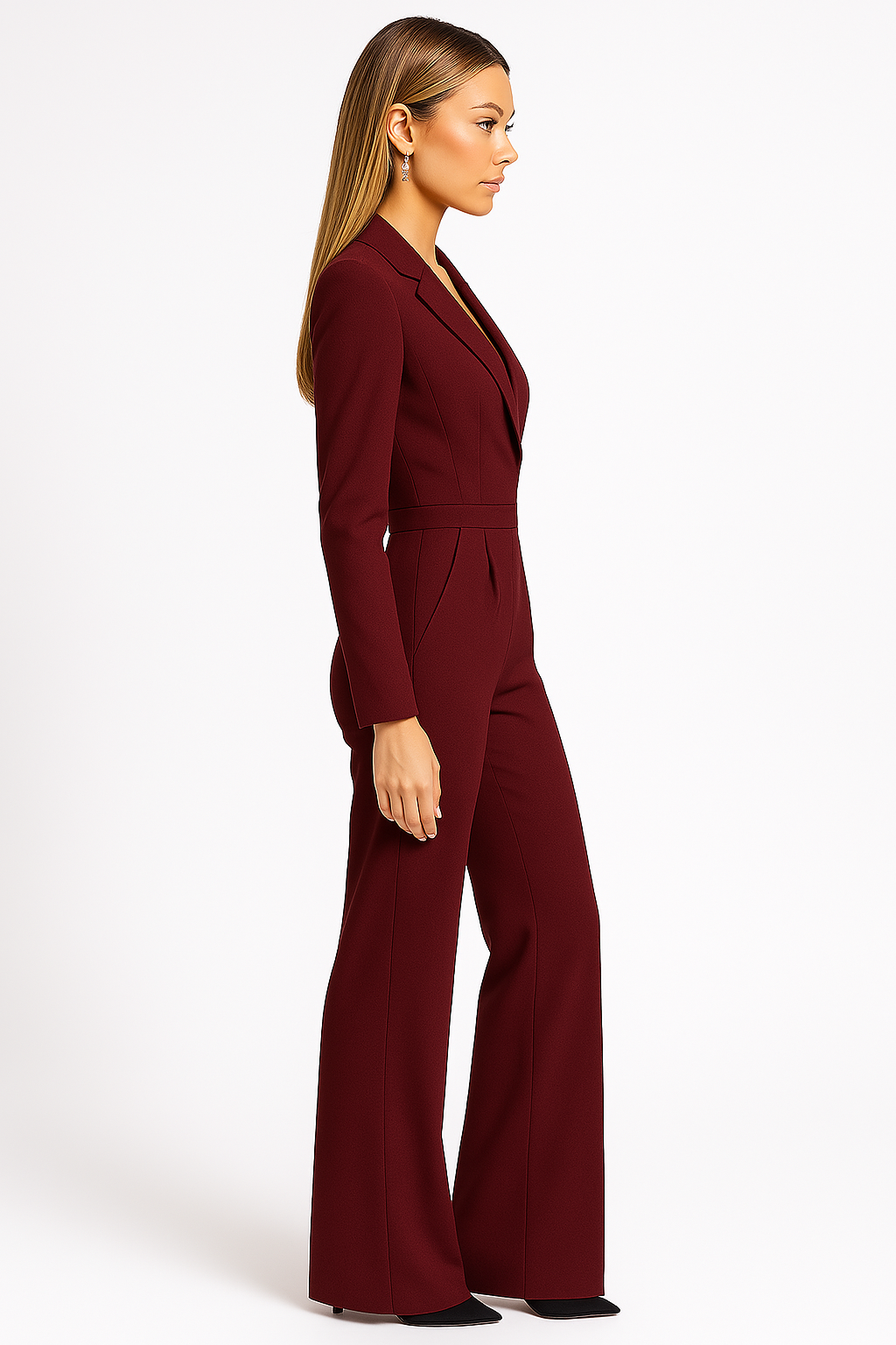 Formal wide-leg V-neck jumpsuit for women, a chic party outfit & elegant occasion wear statement.