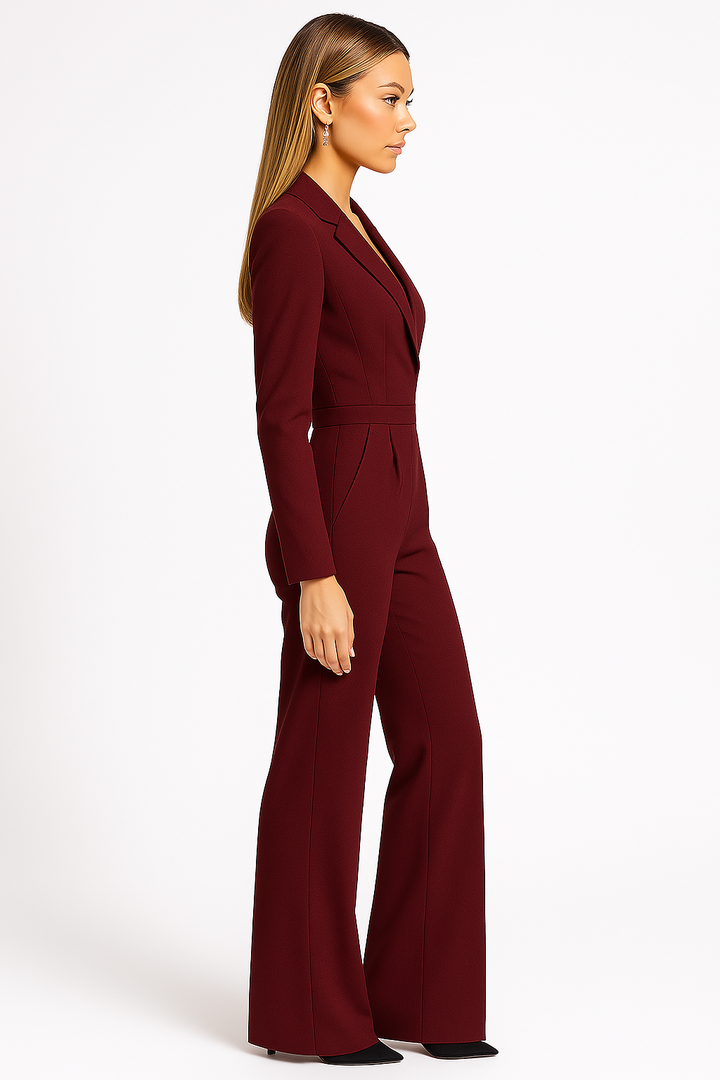 Formal wide-leg V-neck jumpsuit for women, a chic party outfit & elegant occasion wear statement.