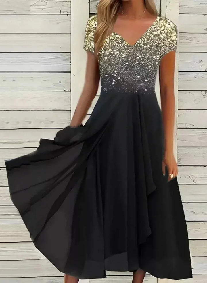 Beautiful women's formal midi dress, suitable for evening wear, cocktail parties & elegant special occasions.