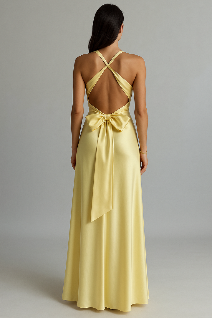 Stunning women's pink open-back halter maxi dress. Ideal formal gown for prom, parties & evening events.