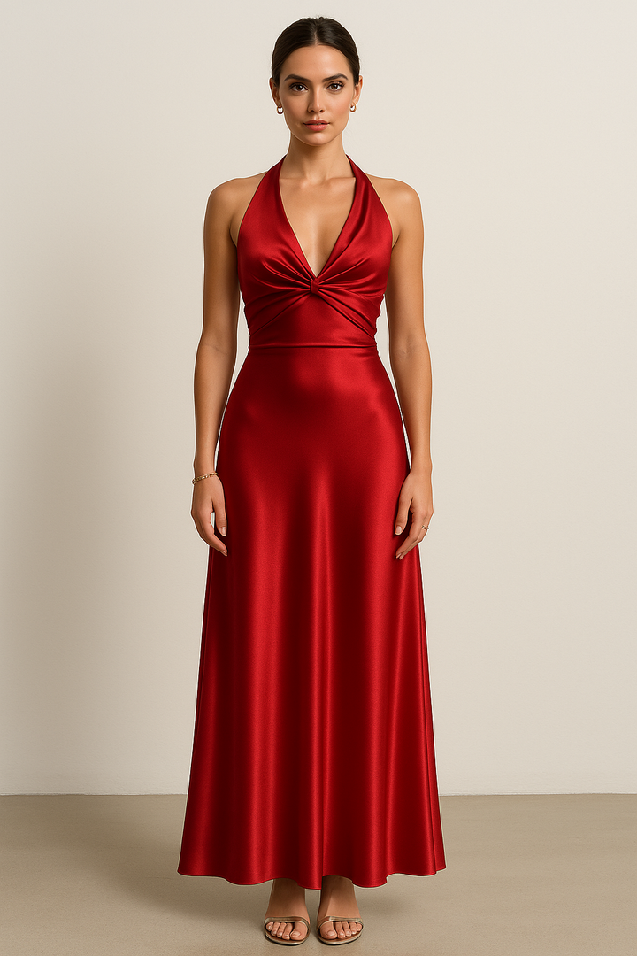 Sophisticated women's halter maxi prom dress. A long formal gown for evening wear, parties & special occasions.