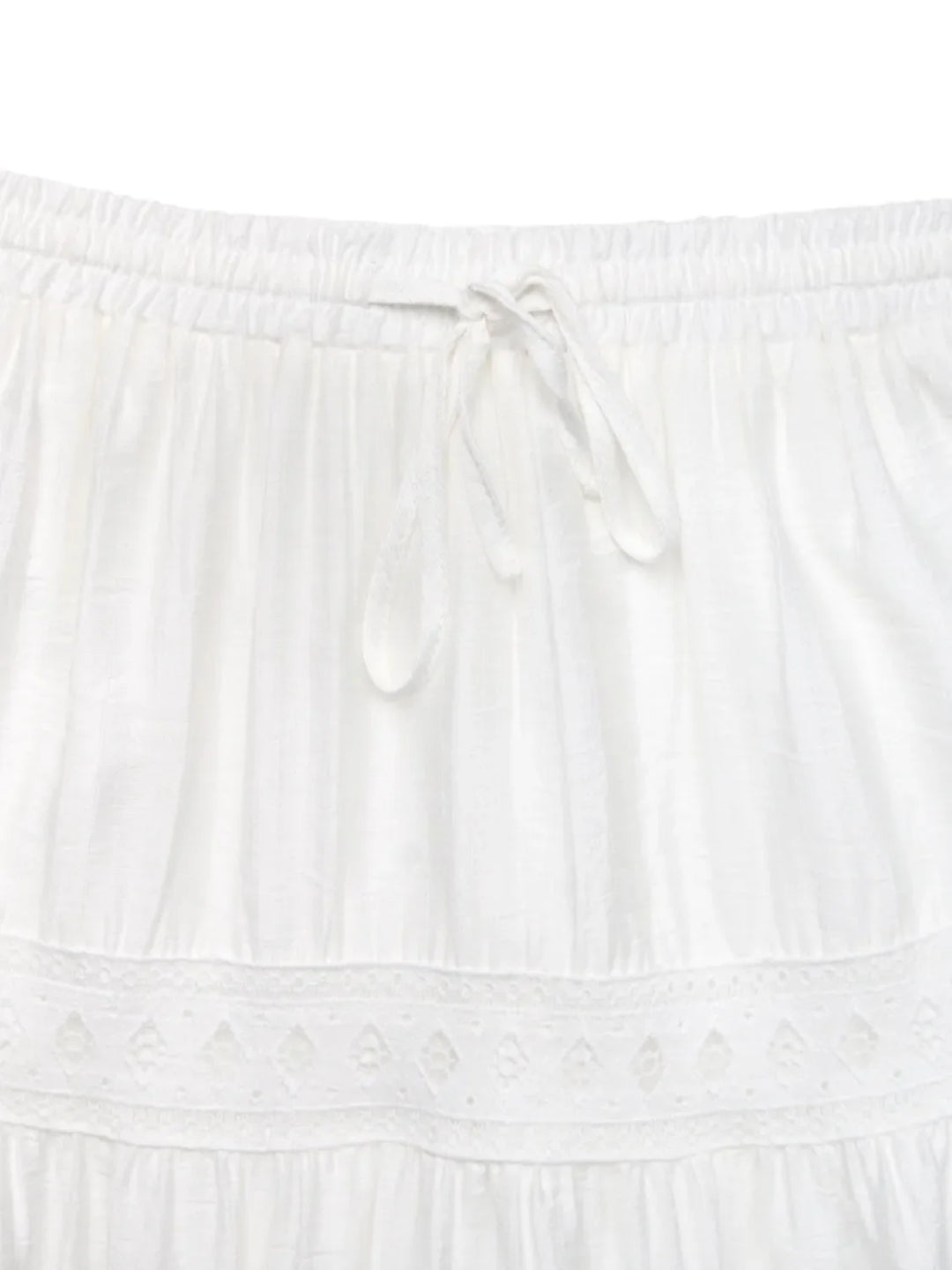 Elegant women's white lace maxi skirt with a graceful flow. Perfect long skirt for summer & upscale casual wear.