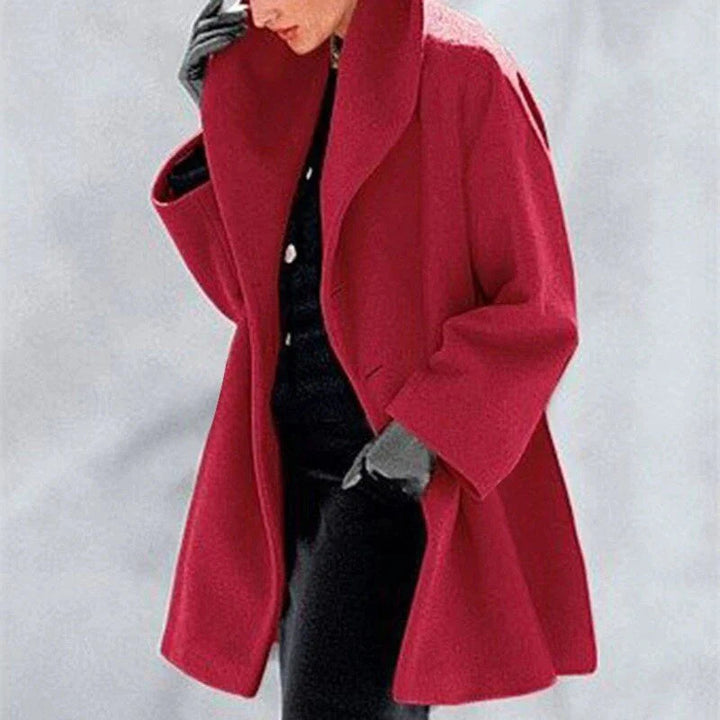 Ladies chic insulated wool jacket, warm and elegant. Hip-length button-down outerwear for stylish winter fashion.
