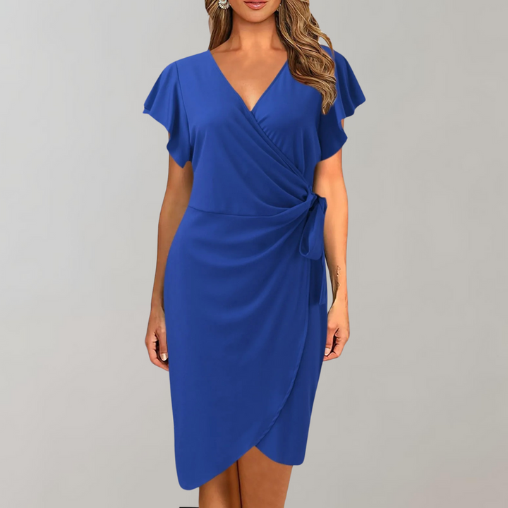 Stylish Women's Wrap Midi Dress, perfect for formal work, professional office wear, or cocktail events.