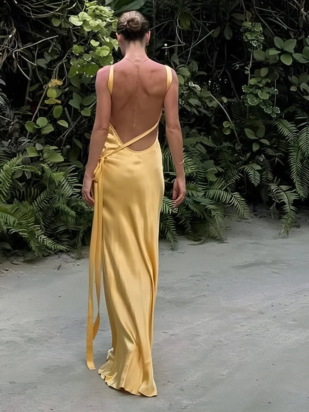 Stylish yellow maxi dress for women, ideal for weddings, special occasions, and formal evening wear.