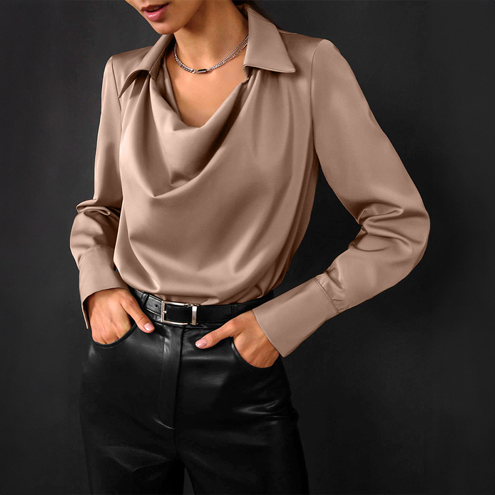 Elegant women's long-sleeve blouse, tailored fit, in multiple colors. Perfect for formal or casual occasions.