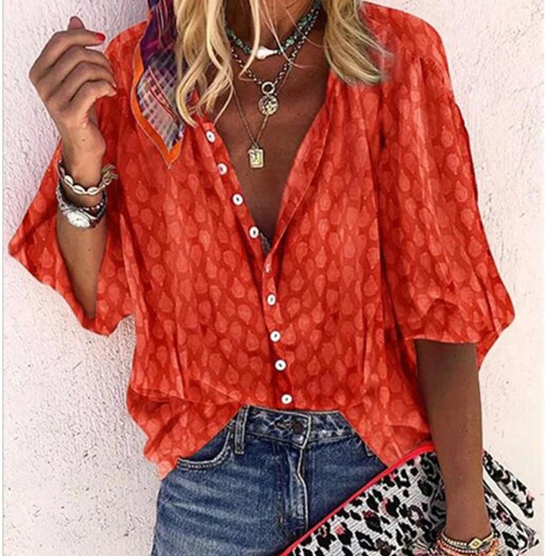 Elegant women's summer blouse with airy fit, versatile design; ideal for chic warm-weather outings and casual gatherings.