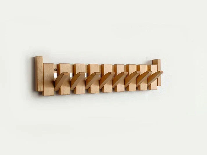 Elegant wooden piano coat rack with multiple hooks, perfect for stylish entryway organization & home decor.