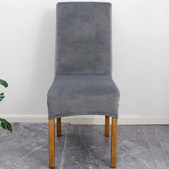 Elegant XL stretch velvet dining chair cover in camel, showcases plush velvet texture, ideal for home or events, fits armless chairs.