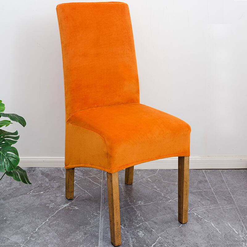 Elegant XL stretch velvet dining chair cover in camel, showcases plush velvet texture, ideal for home or events, fits armless chairs.
