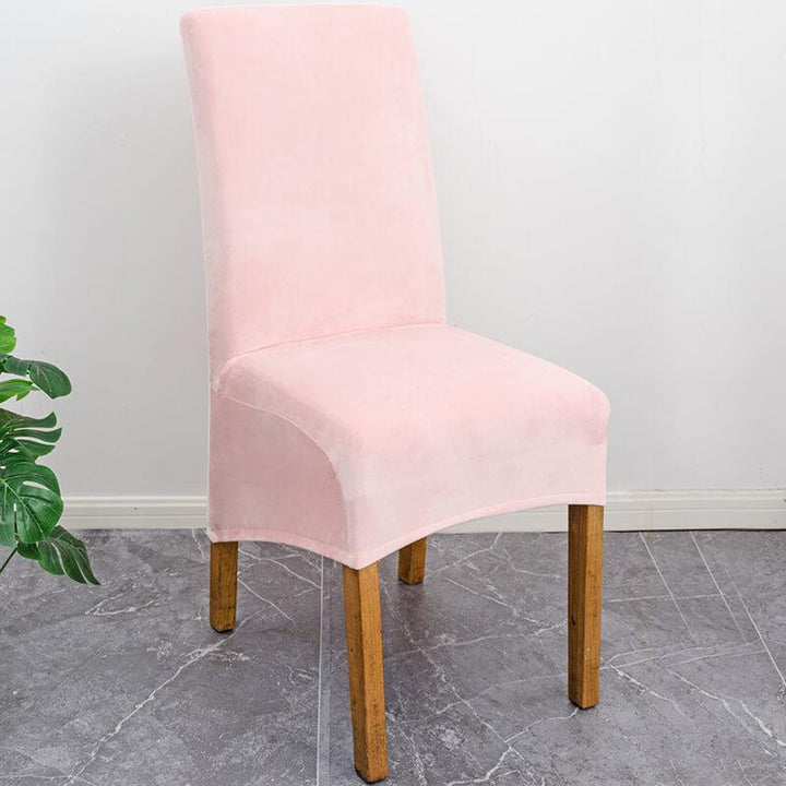 Elegant XL stretch velvet dining chair cover in camel, showcases plush velvet texture, ideal for home or events, fits armless chairs.