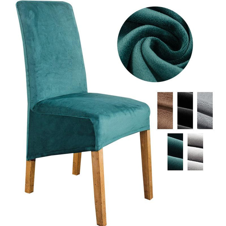 Elegant XL stretch velvet dining chair cover in camel, showcases plush velvet texture, ideal for home or events, fits armless chairs.