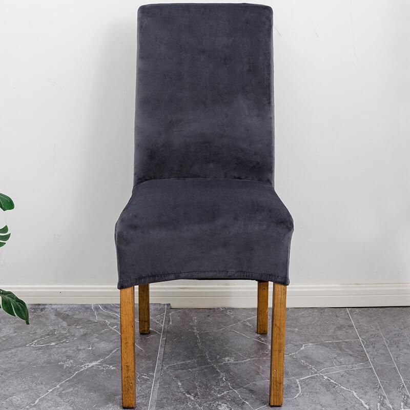Elegant XL stretch velvet dining chair cover in camel, showcases plush velvet texture, ideal for home or events, fits armless chairs.