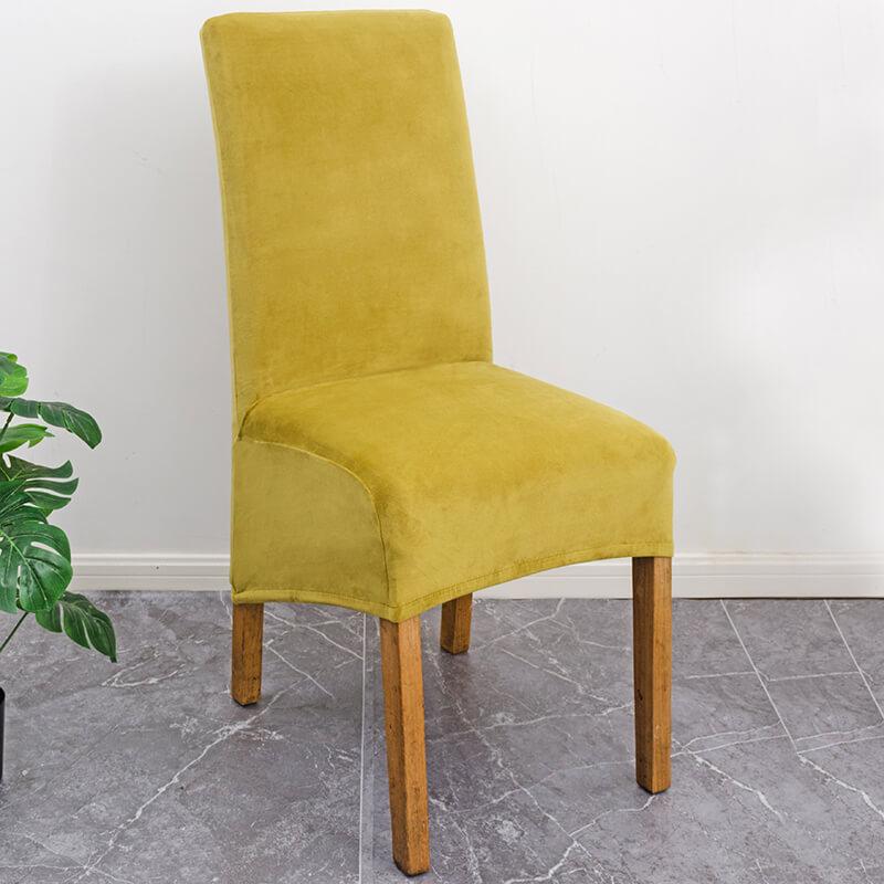 Elegant XL stretch velvet dining chair cover in camel, showcases plush velvet texture, ideal for home or events, fits armless chairs.