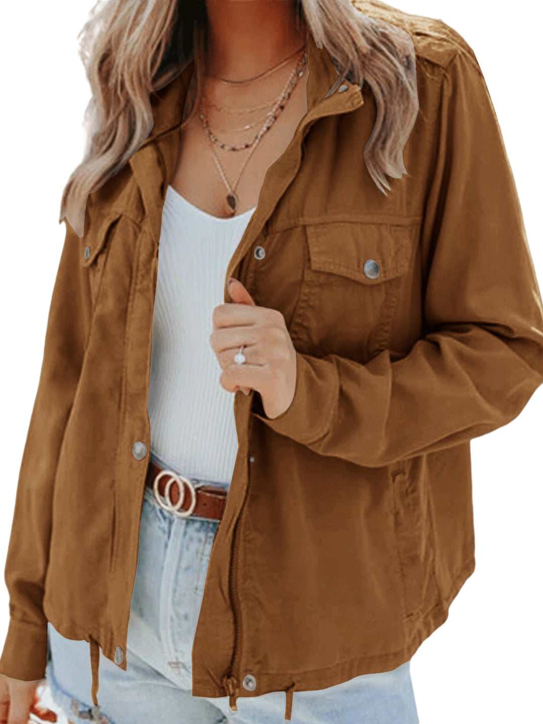 Fashionable ladies' jacket: Eliza's stylish and comfortable outerwear. Versatile long sleeve everyday jacket.