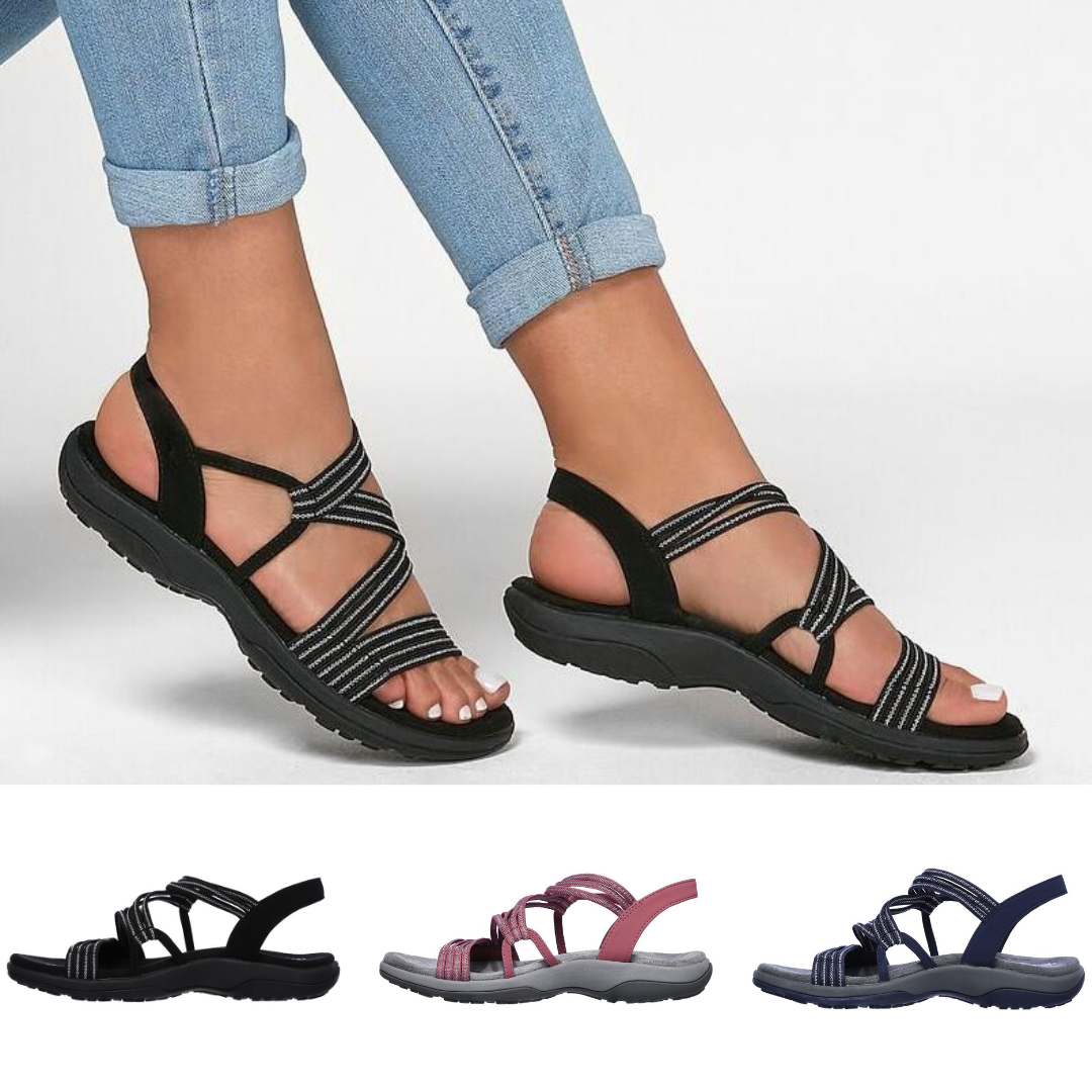 Comfortable women's orthopedic sandals by Elvira, offering pain relief & arch support with adjustable straps.