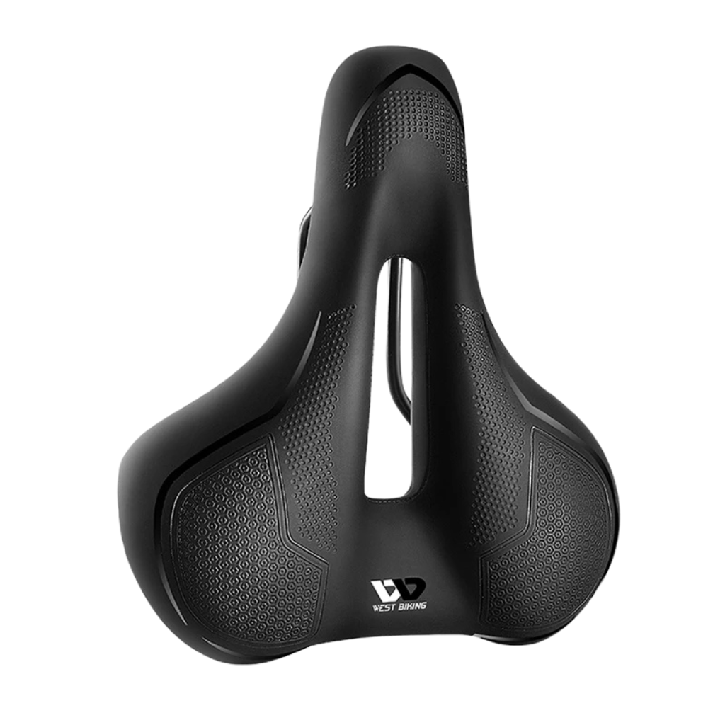 "Ergonomic bike saddle for city, road, and touring bikes, featuring high comfort, universal fit, and sleek design."