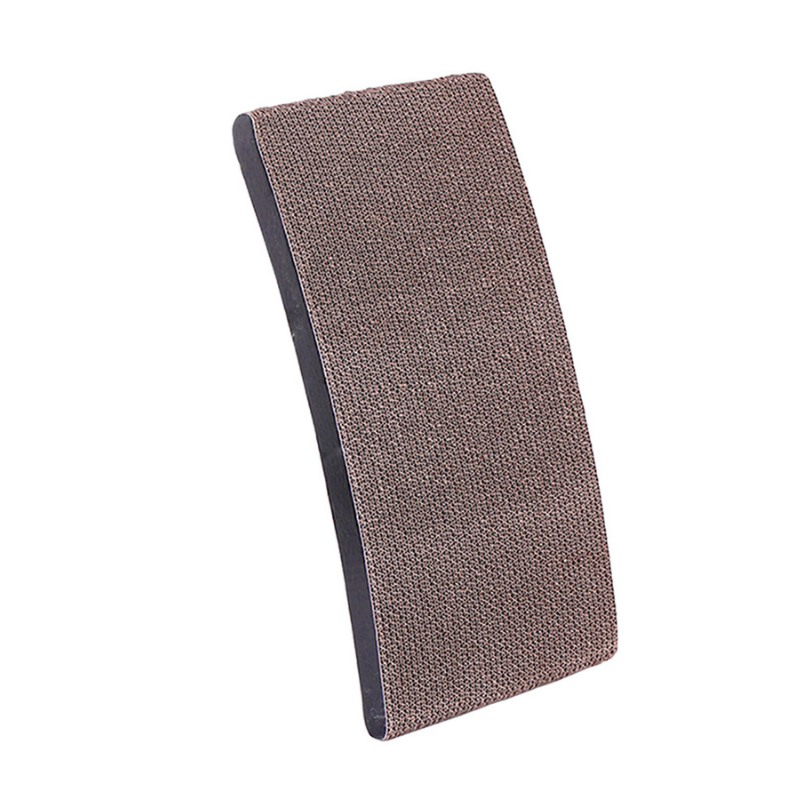 Ergonomic cat scratcher with sleek solid wood frame; curvy design offers comfort and stylish play area for feline exercise.