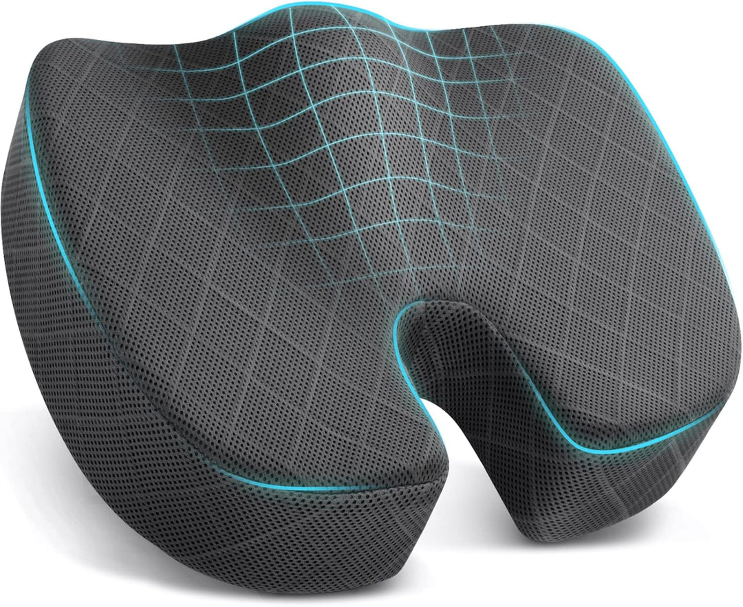 Ergonomic memory foam seat cushion for office chair comfort & back pain relief.
