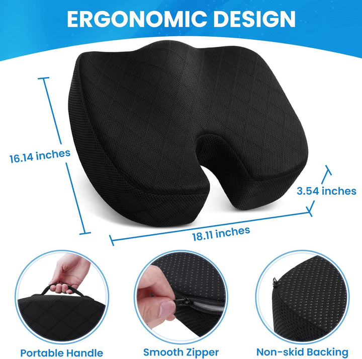 Pressure-relieving memory foam seat cushion for prolonged sitting comfort.