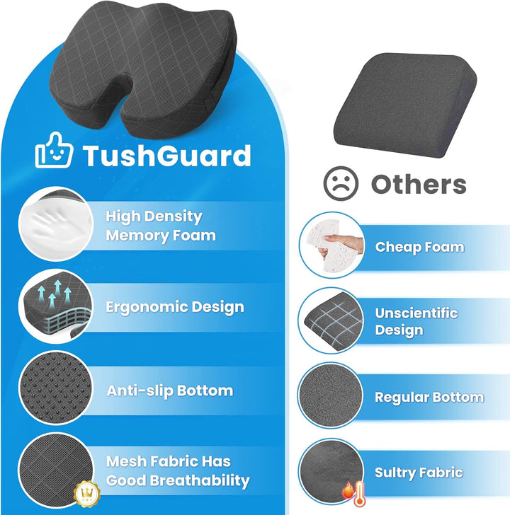 Anti-slip memory foam seat cushion, ideal for office, car, and home use.