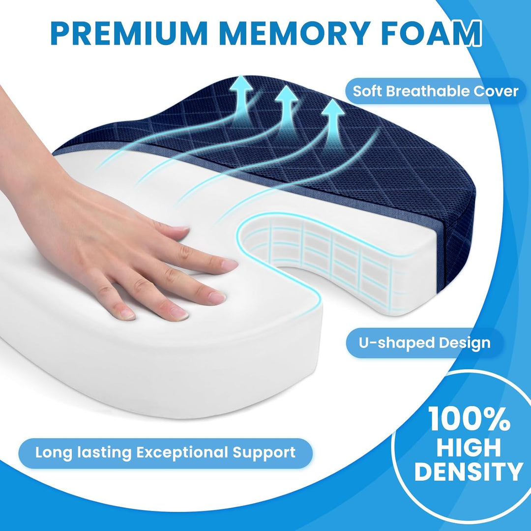 Ergonomic design memory foam cushion for car seats, promoting healthy posture.