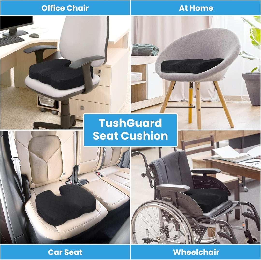 Versatile memory foam seat cushion for desks, dining chairs, and travel.