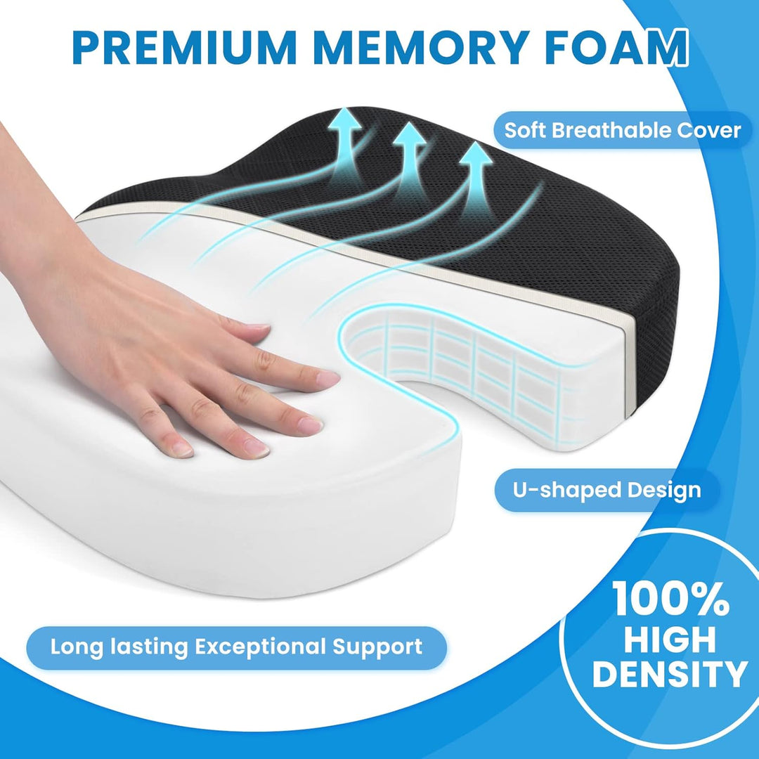 Gray memory foam seat cushion for maximum comfort and ergonomic support.