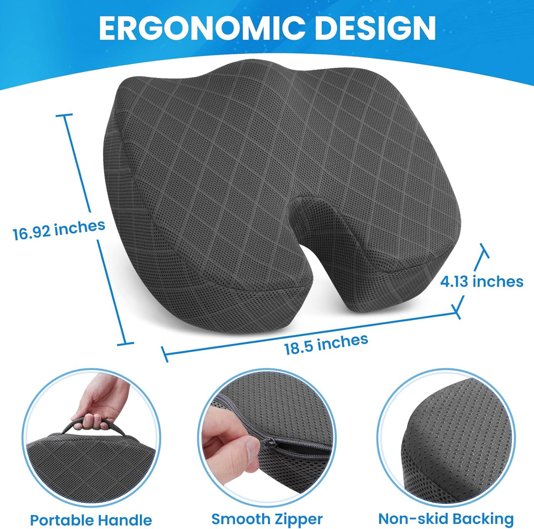 Premium memory foam car seat cushion for improved posture & driving comfort.