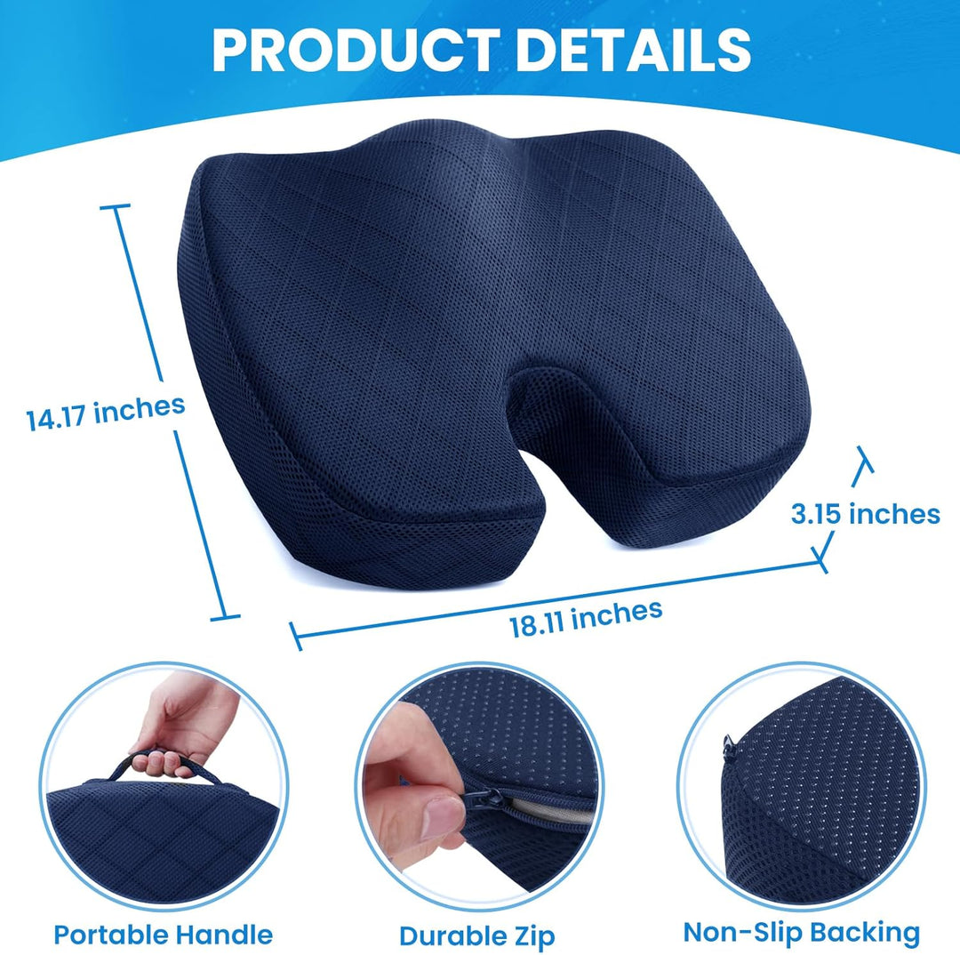 Supportive memory foam cushion for office chairs, enhancing comfort & reducing pain.
