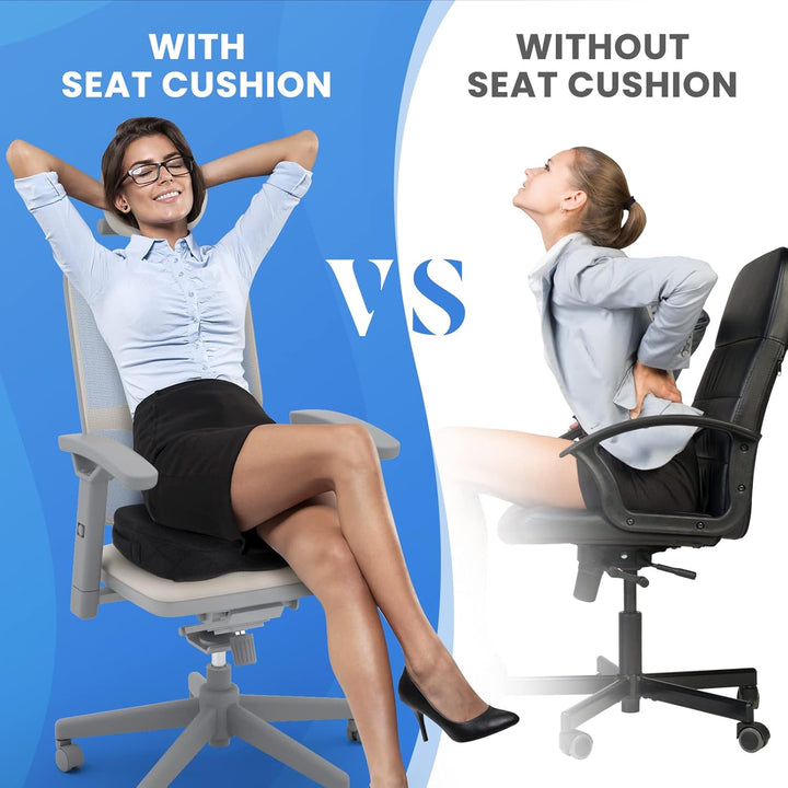 Travel-friendly memory foam seat pad for long journeys, ergonomic design.