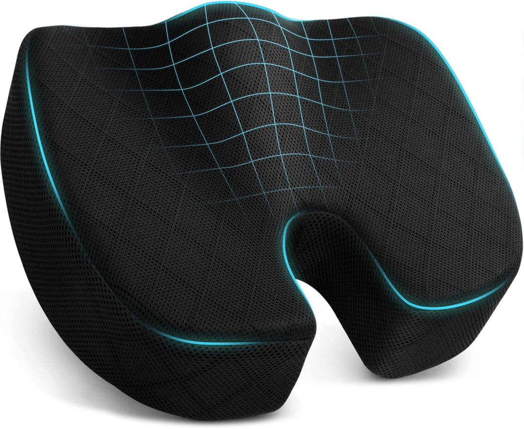 Comfortable memory foam seat cushion for home office chair & sciatica relief.