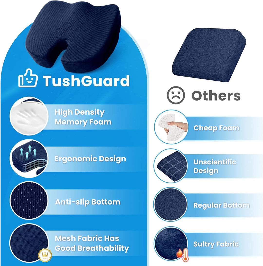 Breathable memory foam seat cushion providing posture support for daily use.