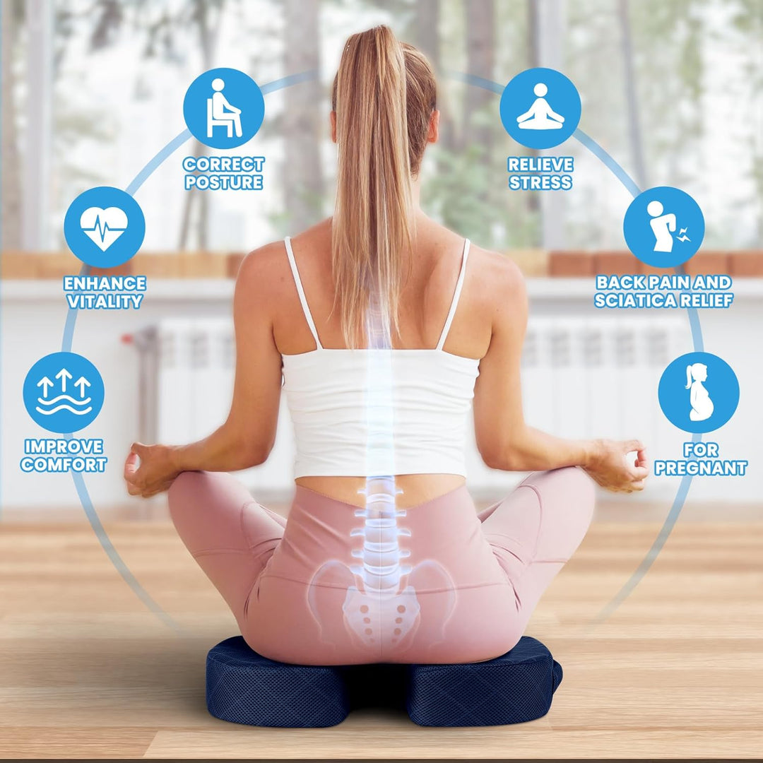 Orthopedic memory foam seat cushion for effective tailbone and back pain relief.