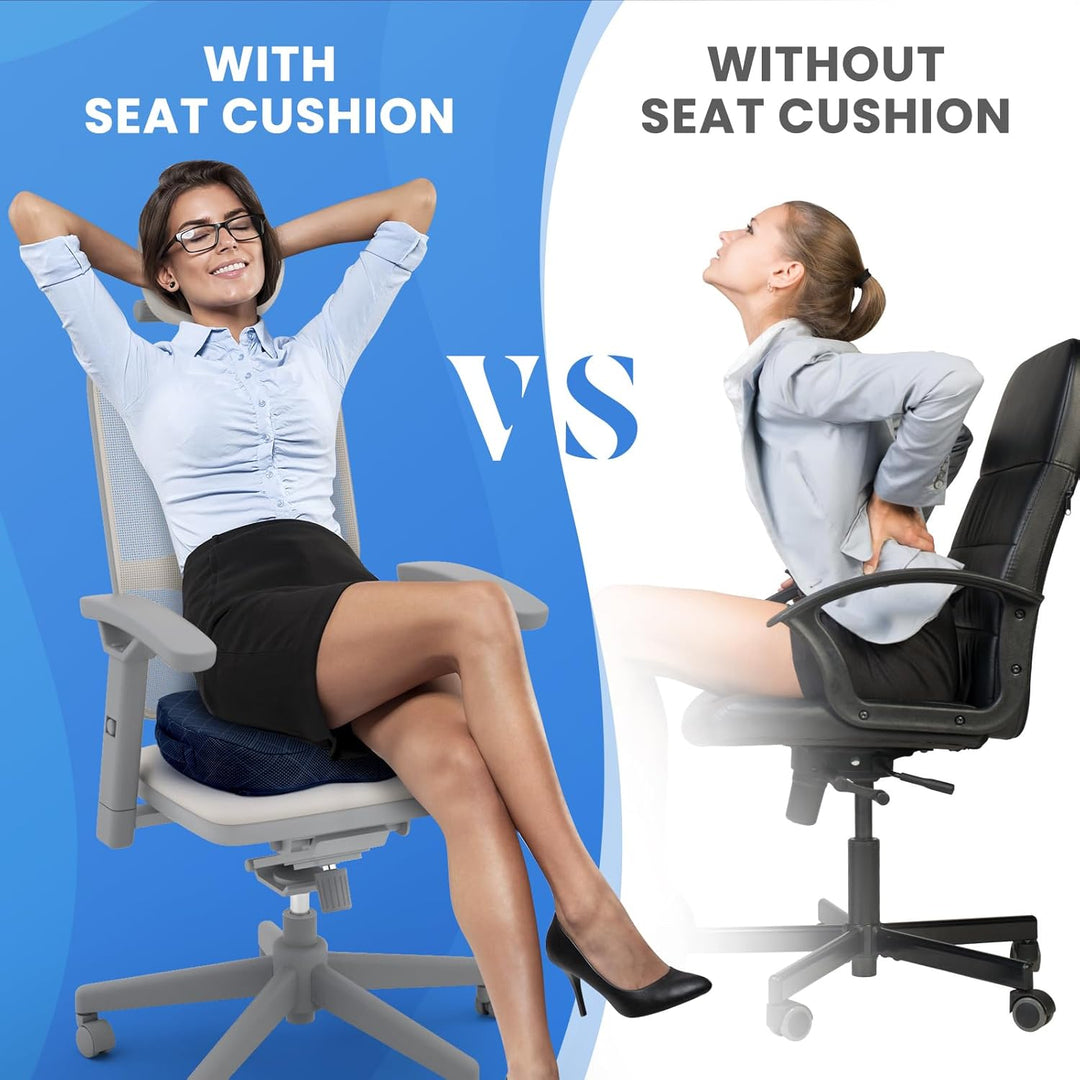 Portable memory foam cushion for office chair, car, or wheelchair users.