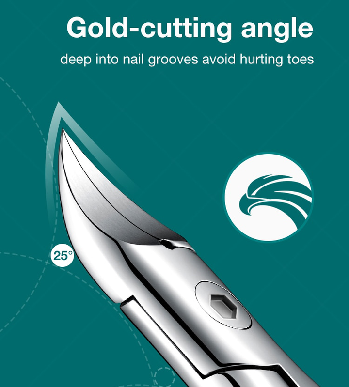 Ergonomic premium toenail clippers for seniors, curved stainless steel blades, anti-splash shield, safe nail trimming.