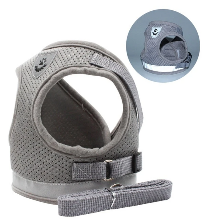 Reflective, adjustable cat harness & leash set for night walks. Escape-proof design ensures pet safety.