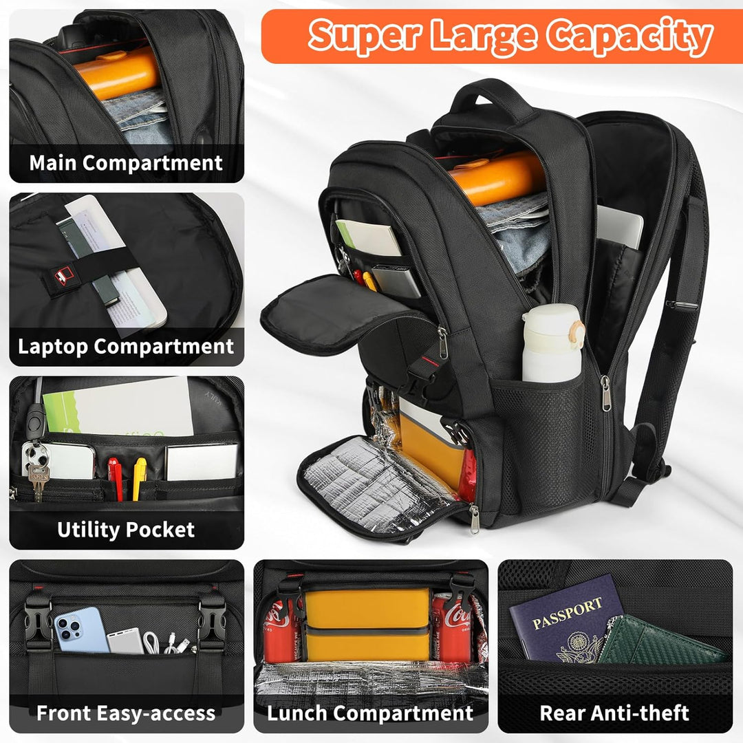 Spacious travel backpack with a dedicated insulated lunch compartment, keeping food fresh for school, work, or trips.